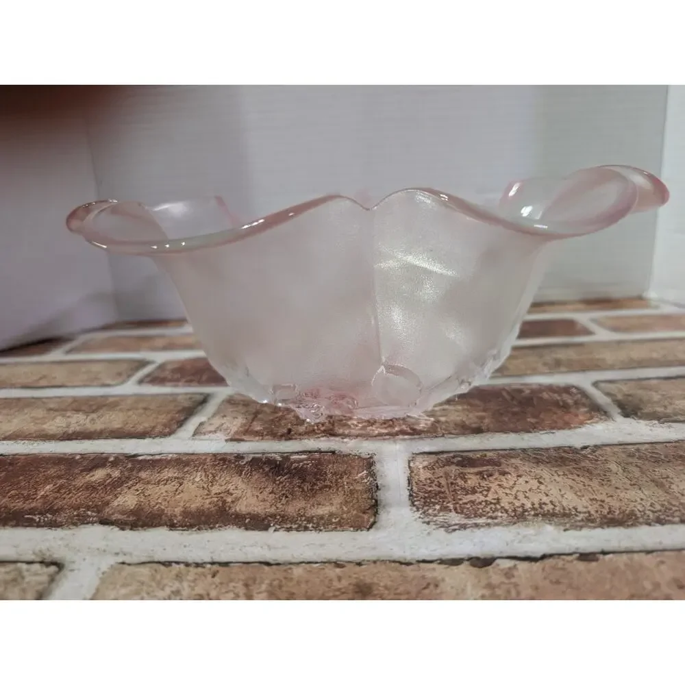 Vintage Mikasa Pink Rosella Bowl Crystal Rose Ruffled Edge Frosted Candy Dish